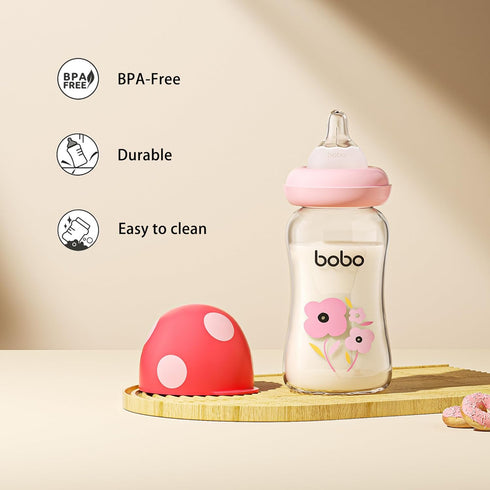 1 ((5.4oz (Pack 4), Red-1) YOHKOH Natural Glass Baby Bottle with Level Slow Flow Nipple, Newborn Anti-Colic Baby