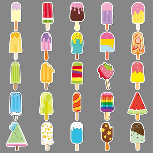 LYLSDSB 50 Summer Popsicle Stickers Pcs Colorful Ice Cream Sticker for Water Bottle Scrapbook Luggage Laptop Bike Car