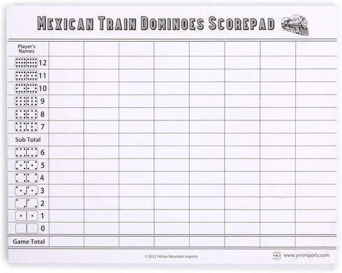 Yellow Mountain Imports Mexican Train Dominoes Scorepad - 50 Sheets