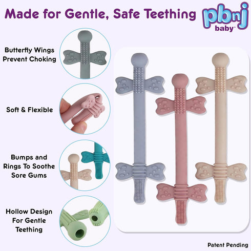 36+ 6 Pack PBnJ Baby Silicone Teether Tubes for Babies, Infant Teething Toys, Soft Chew Sticks for Sore Gums, Baby