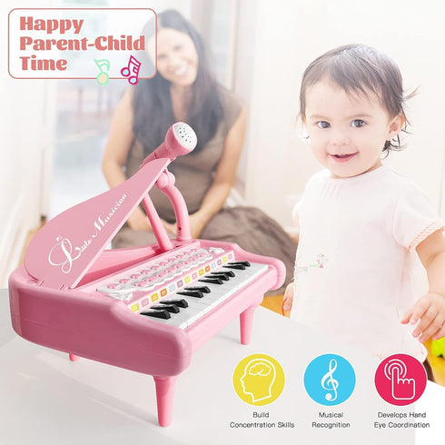 24 1 2 3 4 5 (24 Love&Mini Piano Keyboard Toys for Girls - Keys Toddler Piano Music Toy Instruments with MicrophonePink