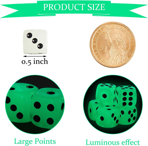 36 Pieces Glow in The Dark Dice Set, Luminous 6 Sided Dice with Black Velvet Pouches for Board Games