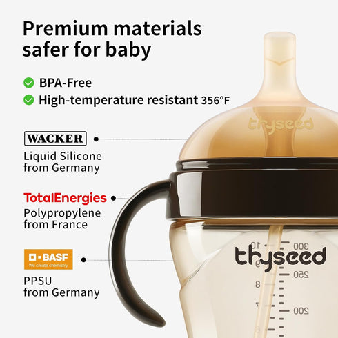 6+ 10oz/300mL Thyseed PPSU Weighted Straw Cup with Handles Toddlers Transition Bottles to Sippy Cups No Spill Learner
