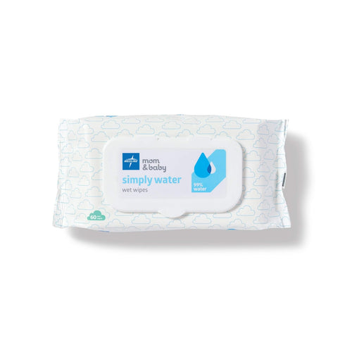 Medline Simply Water Baby Wipes, 99% Water Solution, 100% Plant-Based Cloth, 60 Count (Pack of 12)