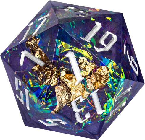 Cusdie Single D20 DND Dice: 33mm Handcrafted Polyhedral Dice with Sharp Edges and Glitter Foil