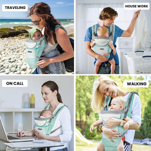 Eazy Buddy 4-in-1 3-44lbs Travel Buddy Baby Carrier | with Hip Seat and Sling | Adjustable Size for Dad & Mom | Back
