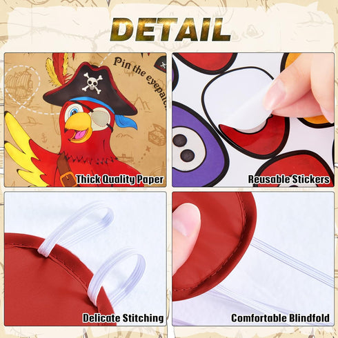 WERNNSAI Pin The Eye Patch on The Pirate - Pirate Party Game with 24 Reusable Stickers & Blindfold