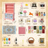 Set 40 1/12 Vintage Springtime Hutch - Pcs Dollhouse Miniatures Scale Accessories, Wooden Bookshelf with Books