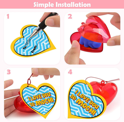 28 Pack SURCVIO Valentines Day Gifts for Kids, Animal Mochi Squishies Filled Heart-Shape Box and Greeting Cards Kawaii
