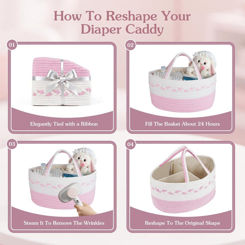 k8PurrDog Diaper caddy Organizer, Cotton Rope Gift Basket with Removable Divider, Nursery Storage Organizer for Baby