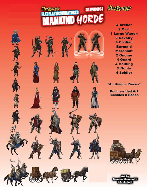 Arcknight Mankind Horde Flat Plastic Miniatures, 31 Unique Human-Themed Enemy Minis for DND