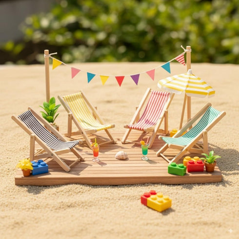 LUOZZY 12pcs Dollhouse Miniature Furniture Accessories Mini Wooden Folding Beach Sunbath Chair Longue Deck Chair