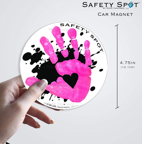 Magnet - Kids Handprint for Car Parking Lot Safety - WHITE with Black Splat Background
