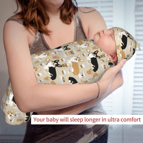 Norchzi Set Corgi Newborn Swaddle Blanket with Hat Baby Stuff Receiving Blankets Soft Transition Sleep Sacks Gifts