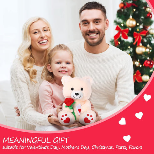 10 Inches Plush Toy, Rose Plush Stuffed Animal Valentine's Day Bear, Heart Rose for Girlfriend, Mother's Day