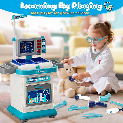 3-5, Set 3 4 5, Doctor Kit for Toddlers Pretend Doctors Play with Cart, Costume and Stethoscope for Kids Aged Role Play