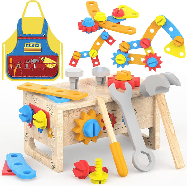 Toys for 2 Year Old Boy - Wooden Kids Tool Set with