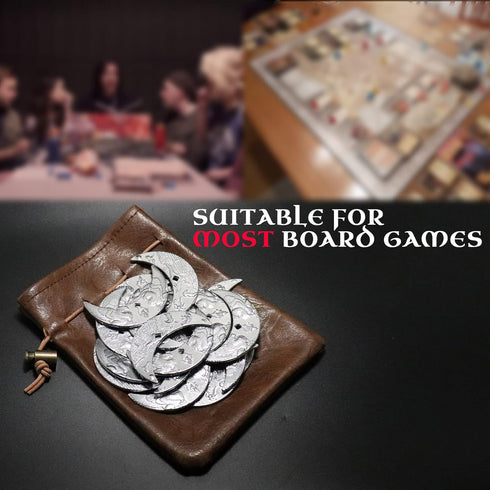 20 Fantasy Coins for DND Board Games Accessories | Leather Pouch for Waterdeep Metal Coins