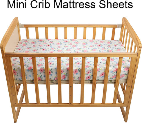 Pack n Play Playard Fitted Sheets 2 Pack Set for Baby Girl, Soft Stretchy Jersey Knit Portable Mini Crib Cover, Pink