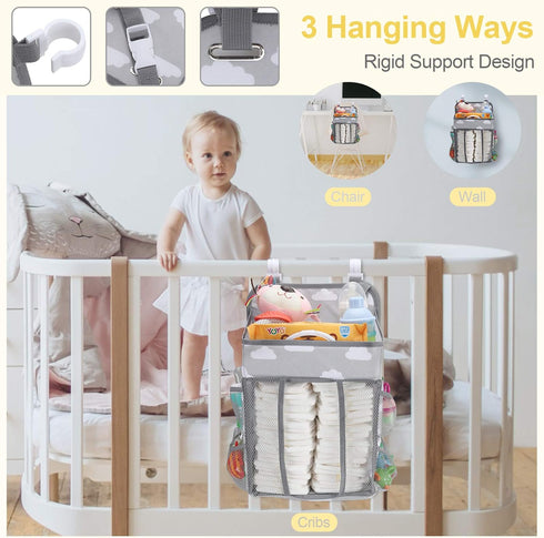 Accmor Grey Cloud Hanging Baby Diaper Caddy Organizer, Diaper Stacker for Changing Table, Crib, or Wall