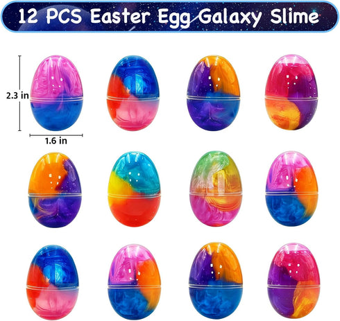 12 Pack Prefilled Easter Galaxy Slime Eggs, Galaxy Slime Easter Egg Fillers Stress Relief Easter Egg Hunt Filling