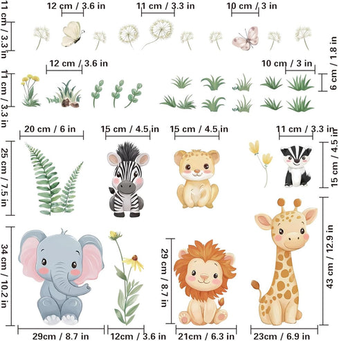 Quinspir Cartoon Wall Stickers Jungle Animals Wall Decals for Kids Bedroom Nursery & Play Room Baby Room Decor