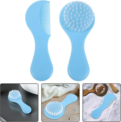 Set SECFOU Hair Brush and Scalp Comb for Newborns, Soft Bristle Grooming Kit with Sky-Blue Handle, Gentle Massage