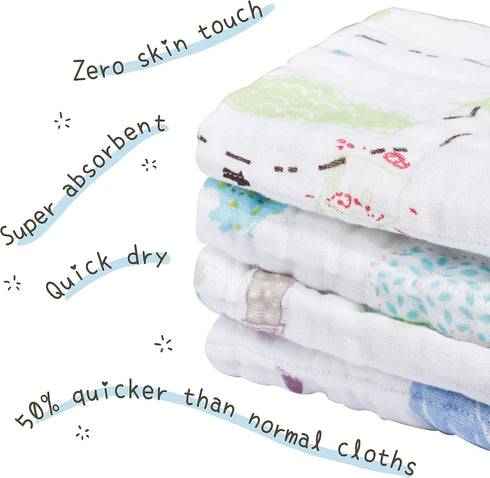 100% 10 20 inches 6-Layer 4 Pack Viviland Baby Muslin Burp Cloths, Cotton Super Absorbent Washcloths for Baby Girl