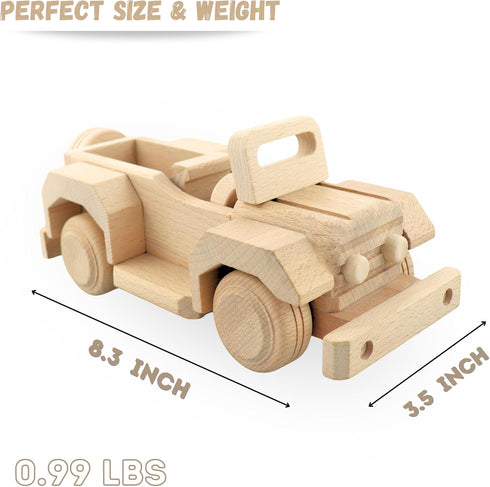 Wooden Car - Off-Road Safari Car Toy, Solid Wood, Handmade in EU, Wooden Trucks, DIY Paint Toy