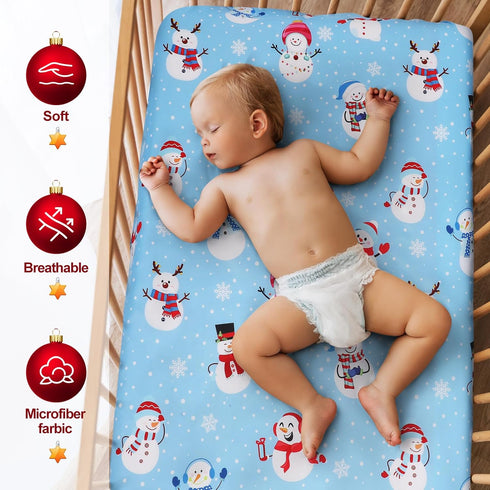 VitalCozy 4 52'' 28'' 8'' Pcs Christmas Crib Sheets Santa Claus Snowman Tree Light for Boys Girls x x Breathable
