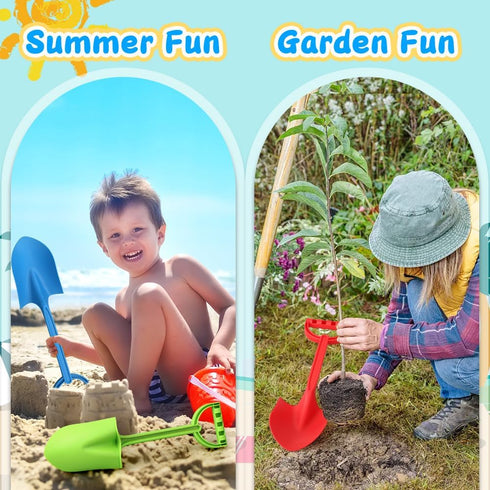 Heavy Duty 16" Thick Beach Sand Toy Shovels, Jumbo Scooping Spade Toys Kit for Kids Adults (Green Blue Red)