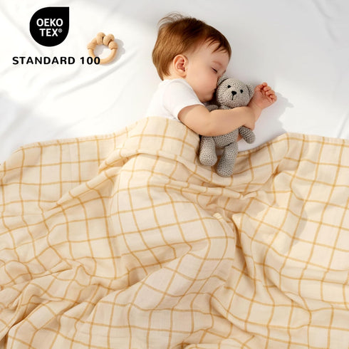 47 47 inches, HECCEI Muslin Swaddle Blanket - Large Baby Muslin Blanket x Breathable & Soft Gender Neutral Receiving