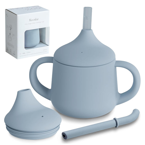 Moonkie Silicone Baby Sippy Cups | 3 Stages Training Cup Straw Cup