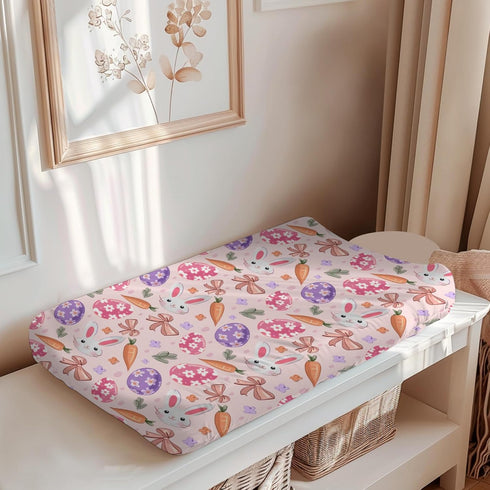 KuphiL10C Girls-16x32 Cartoon Easter Rabbits Eggs Bows Spring Flowers Floral Pattern Baby Changing Pad Cover, Unisex