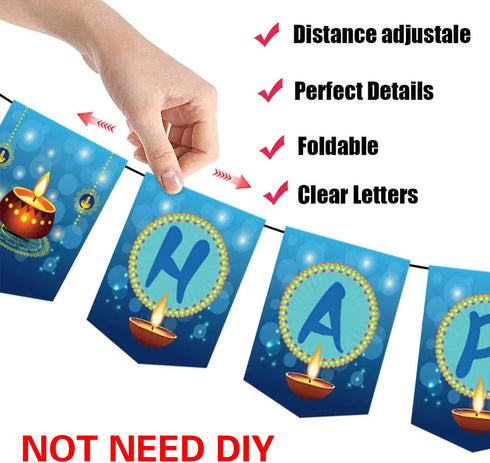 Happy Diwali Banner for Festival of Lights Party Decorations, NOT NEED DIY Deepavali Decorations Mother Laxmi