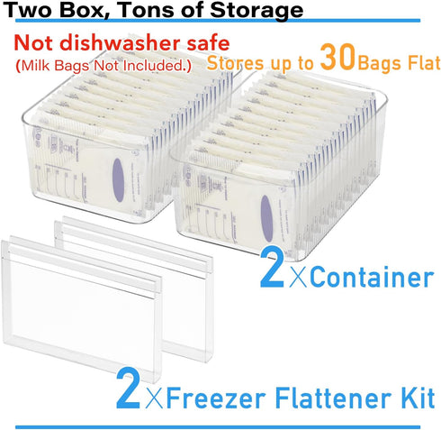 Ugotfeels (2 Pack) Breastmilk Storage Container with Freezer Flattener Kit, Large Capacity Organizer Bins