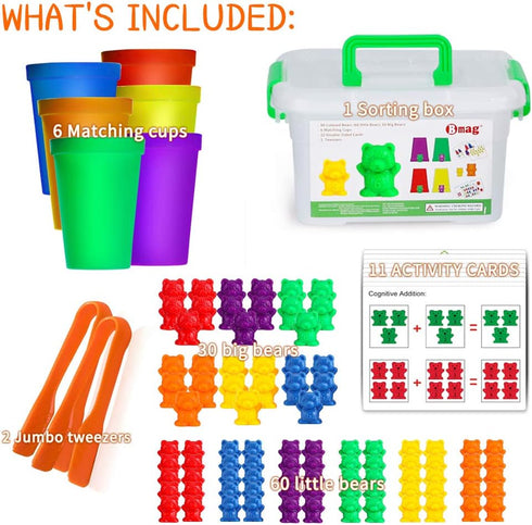 Bmag Counting Bears with Matching Sorting Cups, 90 Bears STEM Educational Toy for Toddler Pre-School Learning