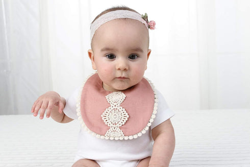 GZMM Baby Bib for Girls, Reversible Waterproof Handmade Natural Cotton Baby Drool Bib, 0-12 Months, 3 Pack