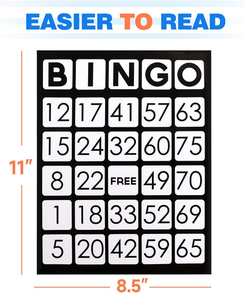 100-Pack Black Jumbo Bingo Game Cards with Easy Read Numbers, Reusable Paper Bingo Sheets for Large Groups, Family/Friend Parties, Bingo Game Nights, Kids School Classroom Games