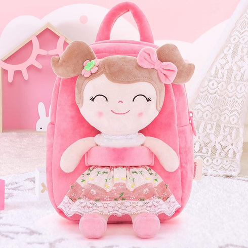 Gloveleya Toddler Backpack - Baby Girl Gift Plush Diaper Bag with Spring Girl Doll, Pink 9 Inches