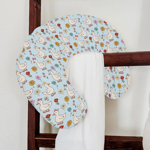 Selgkds Cute Geese Boho Flowers Nursing Pillow Covers Blue Spring Ducks Floral Soft Stretchy Nursery Pillowcase