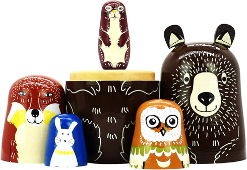 HYCLES Nesting Dolls Russian Matryoshka Wood Stacking Set for Kids, Handmade Toys for Christmas Gift
