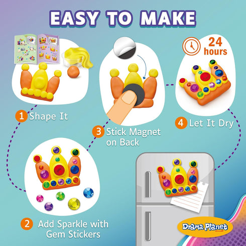 30 12 Drama Planet Make Your Own Clay Fridge Magnets Kit, Air-Dry Clay Crafts for Kids, Includes Instruction Book