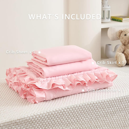 3-Piece Set Set Tufted Ruffle Crib Bedding for Girls - Ultra Soft Baby Bedding Includes Boho Crib Comforter, Sheet