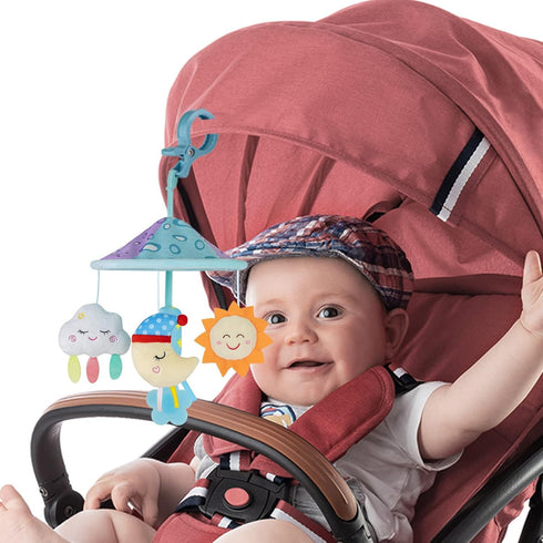 Baby Pram Mobile Toy for Pack and Play - Car Roof Handle Toys with Soft Rattle for 0 Months+ (Sky)