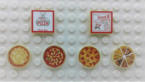 Set of 6 Custom Stickers for Food Restaurant City Building Bricks Pizza Toys