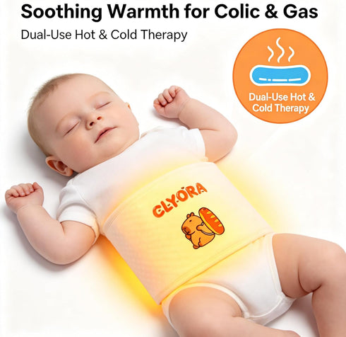 CLYORA Tummy 0m+ Heated Baby Belly Band for Colic & Gas Relief, Silent Velcro Infant Gripe Belt, Gentle Warmth