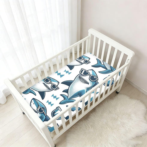 CZXW 52" 28" Funny Sharks Crib Sheets Fitted x Natural Cotton Soft & Breathable for Baby Crib Mattress