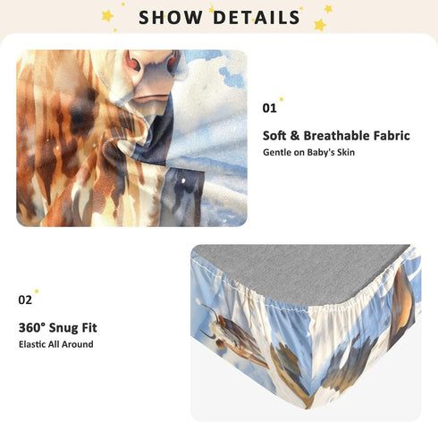 Bseiialft 52 28 Animal Cow Snow Crib Sheets for Boys Girls Soft and Breathable Cotton Baby Sheets for Standard Crib