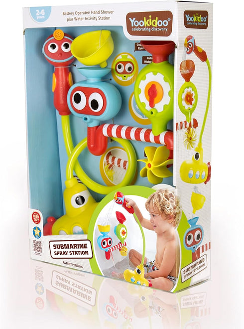 2+) Set Yookidoo Submarine Spray Station Kids Bath Toy (Ages Mold-Free, Wall-Mounted, Battery-Operated Shower Head
